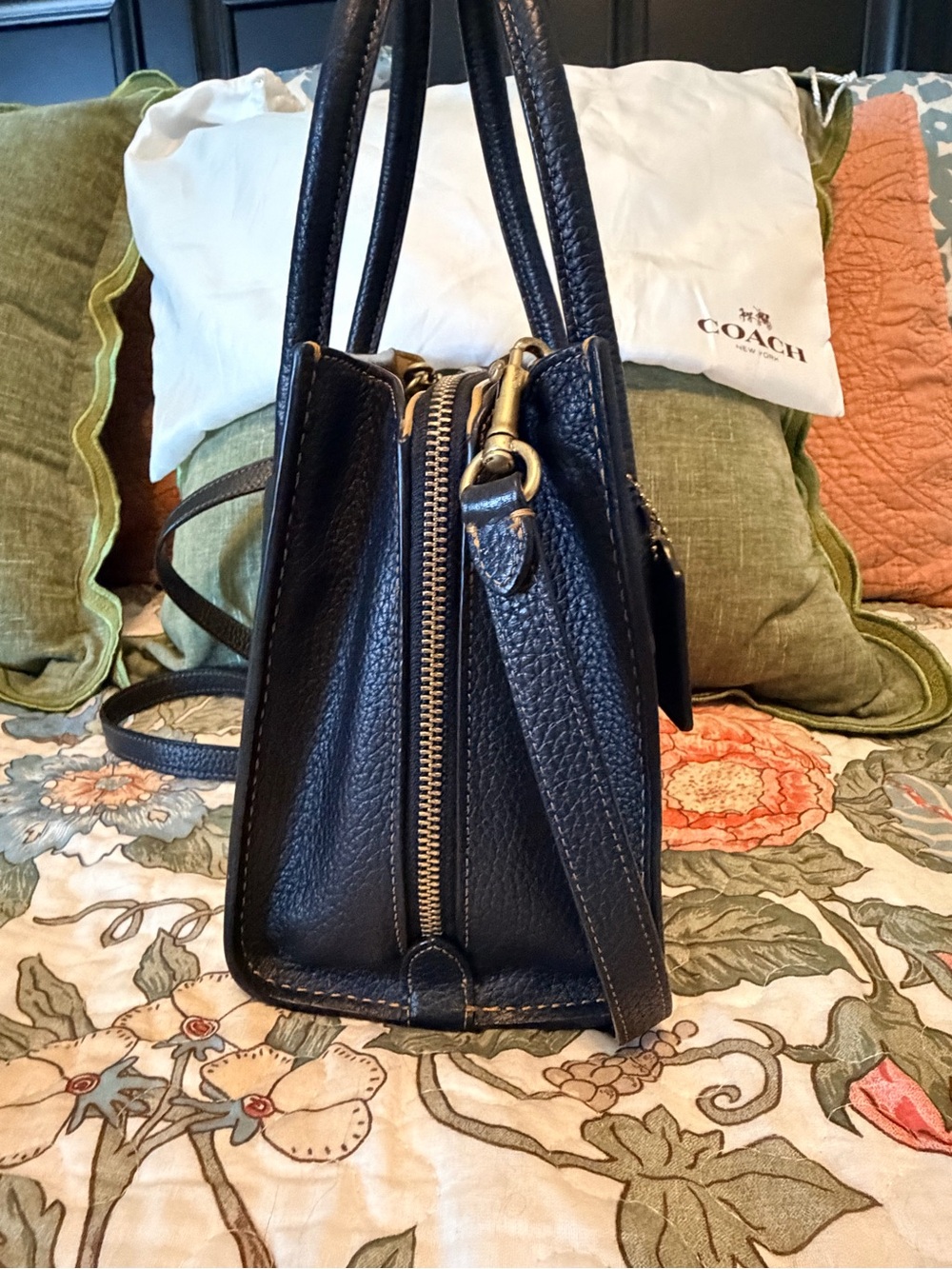Coach Pebbled Leather Tote in Black - Picture 3 of 11